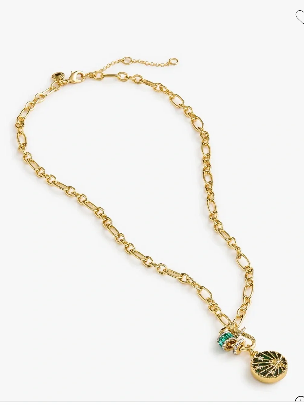 J. Crew Gold Chain Necklace with Green Accent Charm